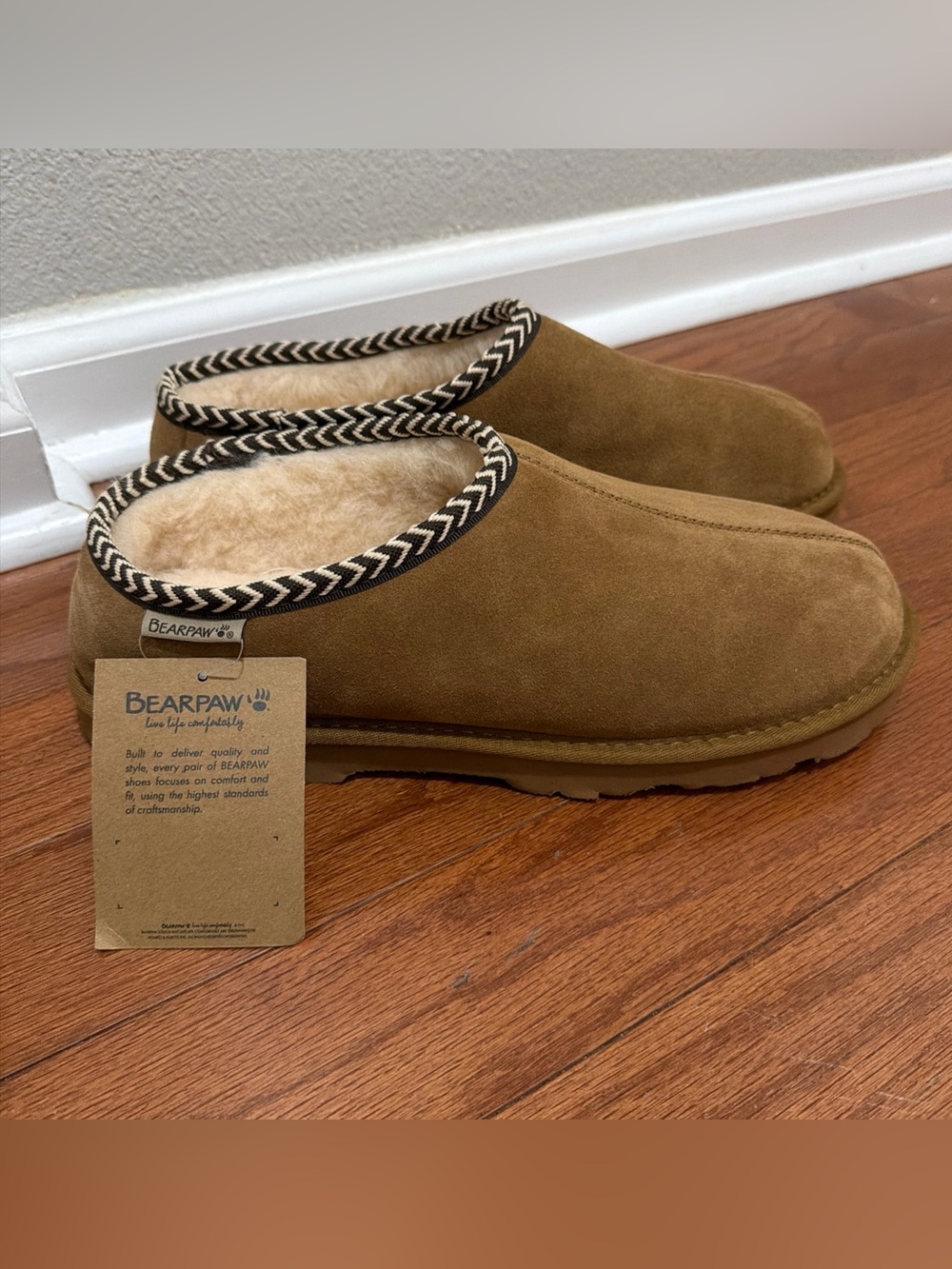 Bearpaw Men's Tan Suede Shearling-Lined Slip-On Slippers Sz 12